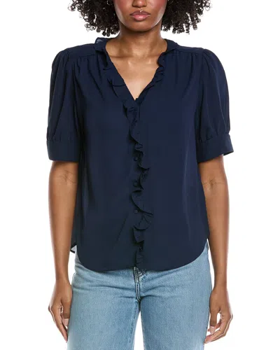 Cece Puff Sleeve Ruffle Top In Blue