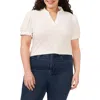 Cece Puff Sleeve Spread Collar Crepe Knit Top In New Ivory