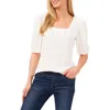 Cece Women's Short Puff Sleeve Square Neck Knit Top In Soft Ecru