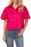 Cece Puff Sleeve Stretch Poplin Shirt In Bright Rose Pink