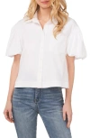 Cece Balloon Sleeve Button Front Shirt In Ultra White