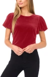 Cece Puff Sleeve Stretch Velvet Top In Red