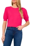 Cece Cotton Crewneck Short Sleeve Sweater In Bright Rose