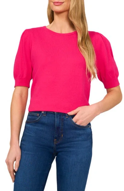 Cece Cotton Crewneck Short Sleeve Sweater In Bright Rose