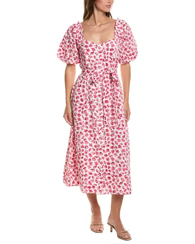 Cece Puff Sleeve Sweetheart Neck Midi Dress In Multi