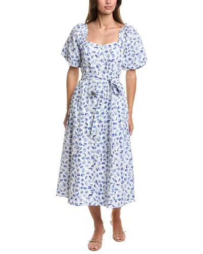 Cece Puff Sleeve Sweetheart Neck Midi Dress In Multi
