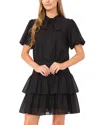 Cece Puff Sleeve Tie Neck Dress In Black