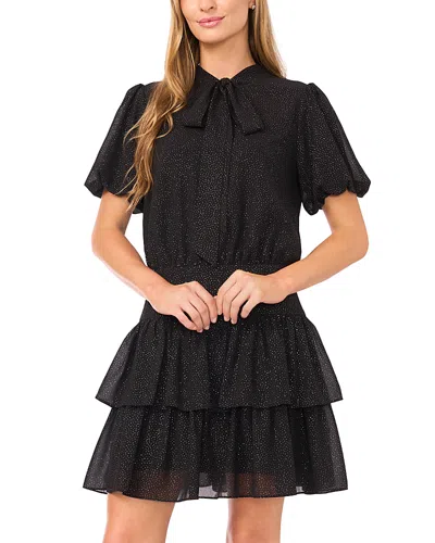 Cece Puff Sleeve Tie Neck Dress In Black