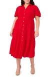 Cece Puff Sleeve Tiered Maxi Shirtdress In Red