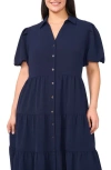 Cece Puff Sleeve Tiered Maxi Shirtdress