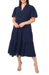 Cece Puff Sleeve Tiered Maxi Shirtdress In Blue