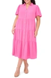 Cece Puff Sleeve Tiered Maxi Shirtdress In Freeisa Pink