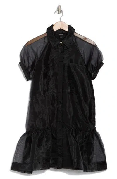 Cece Puff Sleeve Tiered Organza Shirtdress In Rich Black