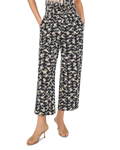 Cece Pull On Printed Eyelet Pants In Black