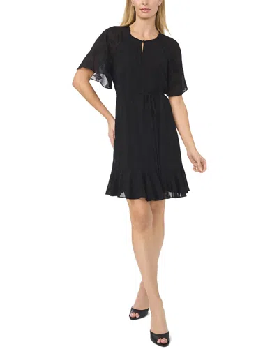 Cece Raglan Flutter Sleeve Tie Waist Dress In Rich Black