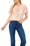 Cece Floral Double Flutter Short Sleeve Top In New Ivory