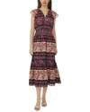 Cece Print Flutter Sleeve Midi Dress In Brown