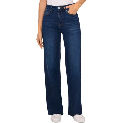 Cece Raw Hem High Waist Wide Leg Jeans In Riviera Wash