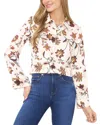 Cece Floral Border Print Satin Button-up Shirt In Multi