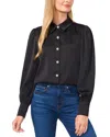 Cece Long Sleeve Blouse With Rhinestone Buttons & Exaggerated Collar In Rich Black