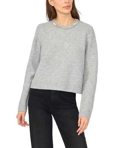 Cece Rhinestone Collar Crewneck Sweater In Gray