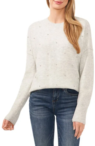 Cece Rhinestone Embellished Crewneck Sweater In Gray