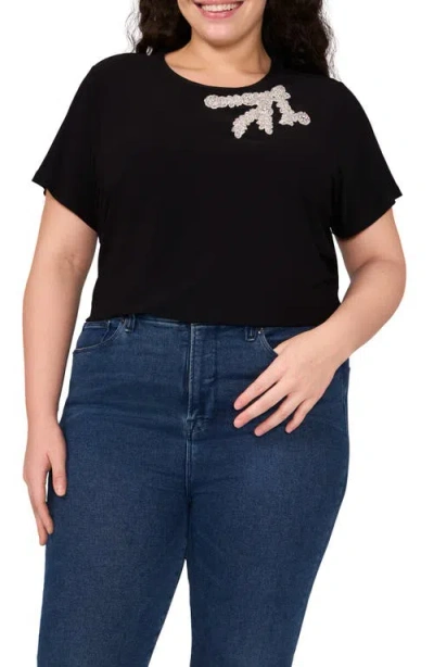 Cece Rhinestone Embellished T-shirt In Black