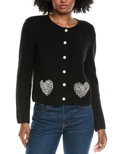 Cece Rhinestone Heart Pocket Cardigan In Black