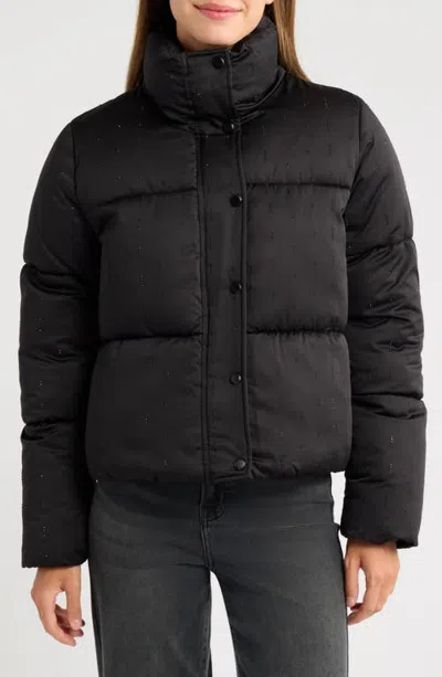 Cece Rhinestone Quilted Puffer Jacket In Black