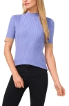 Cece Rib Colorblock Mock Neck Top In Blue Blossom