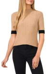 Cece Rib Colorblock Mock Neck Top In Latte Heather