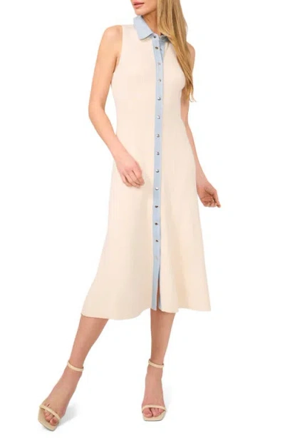 CECE CECE RIB DENIM TRIM MIDI SHIRTDRESS