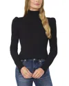 Cece Rib Knit Puff Sleeve Turtleneck Top In Black