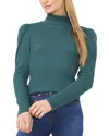 Cece Rib Knit Puff Sleeve Turtleneck Top In Blue