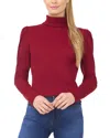 Cece Rib Knit Puff Sleeve Turtleneck Top In Red
