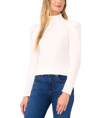 Cece Imitation Pearl Floral Embroidered Sweater In White