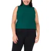Cece Rib Mock Neck Sleeveless Top In Dark Forest Green