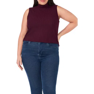 Cece Rib Mock Neck Sleeveless Top In Spiced Wine Burgundy