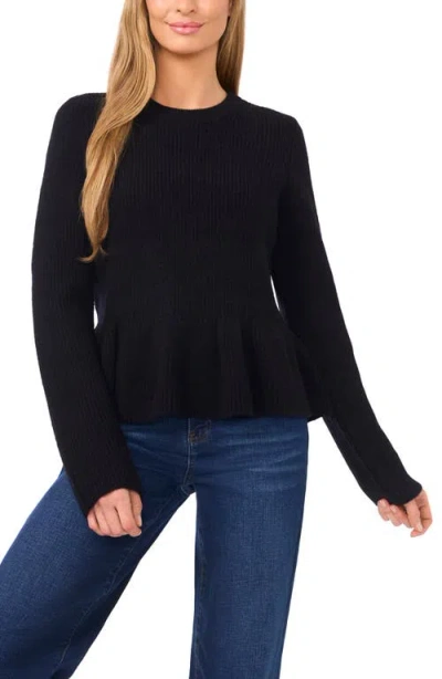 Cece Rib Peplum Sweater In Black