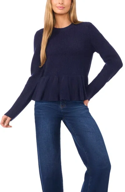 Cece Rib Peplum Sweater In Blue