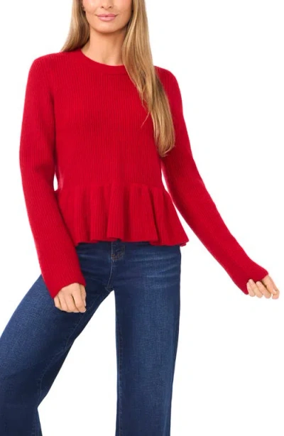 CECE CECE RIB PEPLUM SWEATER