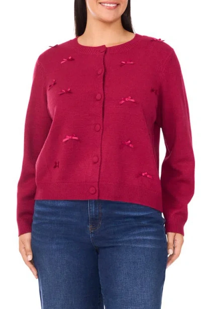 Cece Ribbon Appliqué Cardigan In Burgundy