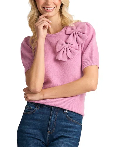 Cece Ribbon Applique Crewneck Sweater In Pink