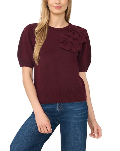 Cece Ribbon Applique Crewneck Sweater In Burgundy