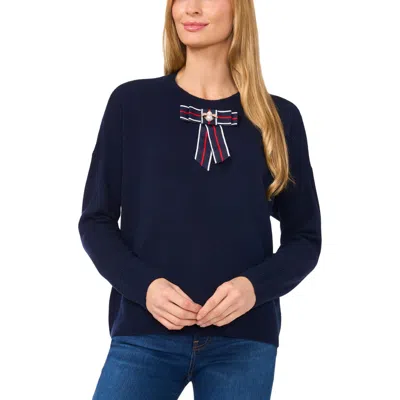 Cece Ribbon Bow Sweater In Classic Navy