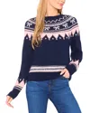 Cece Women's Ribbon Fair Isle Crewneck Sweater In Blue