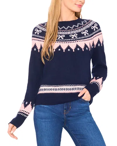 CECE CECE RIBBON FAIR ISLE CREWNECK SWEATER