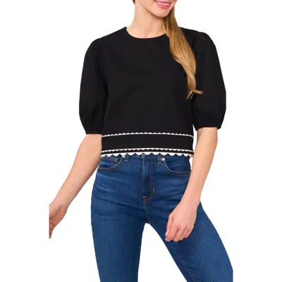 Cece Rickrack Detail Cotton Top In Black