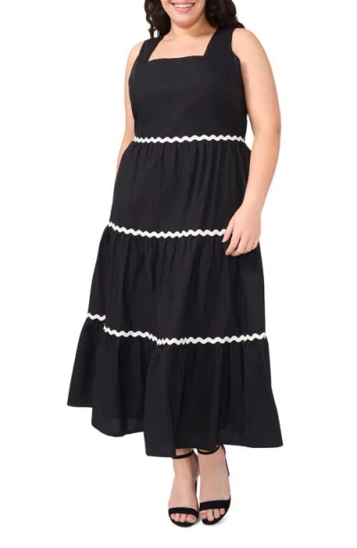Cece Rickrack Trim Cotton Maxi Sundress In Rich Black