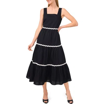 Cece Rickrack Trim Cotton Maxi Sundress In Rich Black